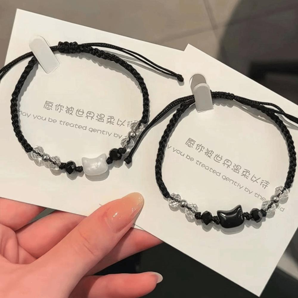 Moonstone Obsidian Couple Bracelet Cute Cat Bracelet Fashion Rabbit Woven Bracelet Friendship Gift