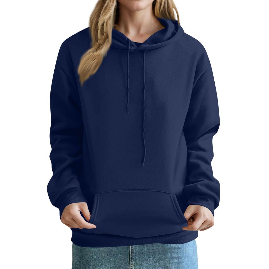 Женская модная однотонная толстовка, свободная повседневная толстовка с капюшоном