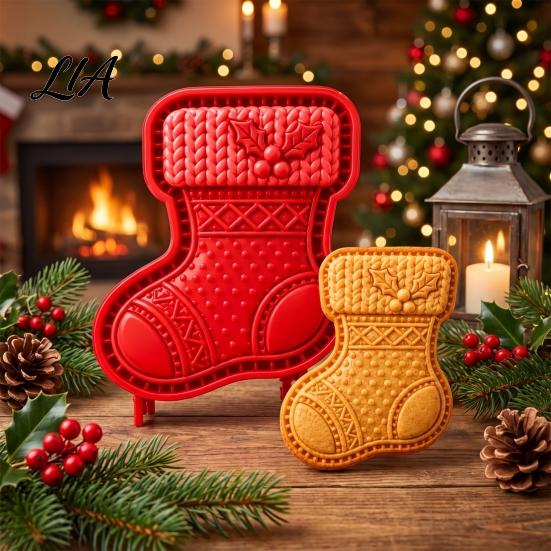 Festive Pastry Stampers Christmas Cookie Cutter, Push Type Integrated Baking Mold, Plastic DIY Clay Craft Tools Decorating Tool for Holiday