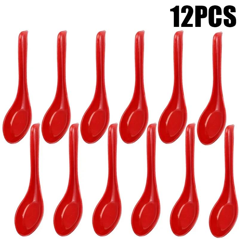 20/1PCS Red Black Soup Spoon Melamine Anti-Shock Plastic Bicolor Spoon with Hook Dumplings Porridge Dinner Cutlery Cook Utensils4
