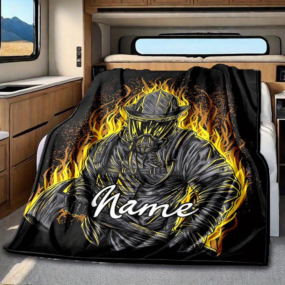 Firefighter Maltese Cross Emblem Blanket Personalized Name Soft Comfortable Stylish Blanket Car Blanket Perfect For Travel Camping Outdoor Home