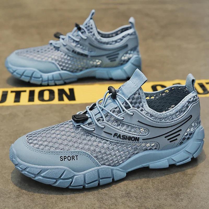 Мужские новые летние сандалии, полые, дышащие, повседневные, спортивные туфли, легкие, однослойные, сетчатые, для бега, ходьбы