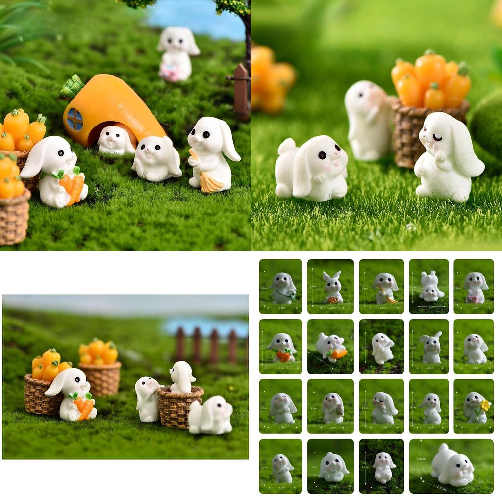 Cute Resin White Rabbit Ornament Enchanting Garden Miniature Decor Piece