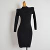 Fall and Winter New Arrival Half-High Collar Long Sleeves Knitting Dress Women's Clothing Silm Slim Looking Inner Match Mid-Length Bodycon Dress