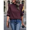 Spring and Autumn Women's Blouse Ruffled Edge Stand-up Collar Splicing Ruffled Lantern Sleeve Temperament Women's Tops