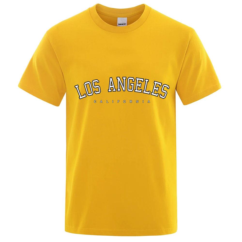 Los Angeles Letter Design Summer Unisexs Silk Ice Round Collar Simple Running Fitness Suit Breathable Thin Quick Dry Tshirt
