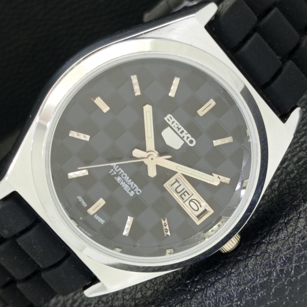 JAPAN SEIKO 5 AUTOMATIC MENS 6309A REFURBISHED BLACK COLOR DIAL WATCH A440281-4 Sk-a440281