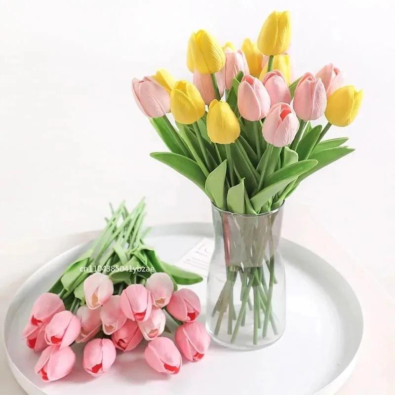 1-20Pcs Tulip Flowers Artificial Tulip Bouquet PE Foam Fake Flower for Wedding Ceremony Decor Home Garden Bouquet Decoration