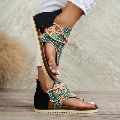 Модные женские сандалии-ремешки с розовым и леопардовым принтом в римском стиле, нескользящие пляжные сандалии для отпуска