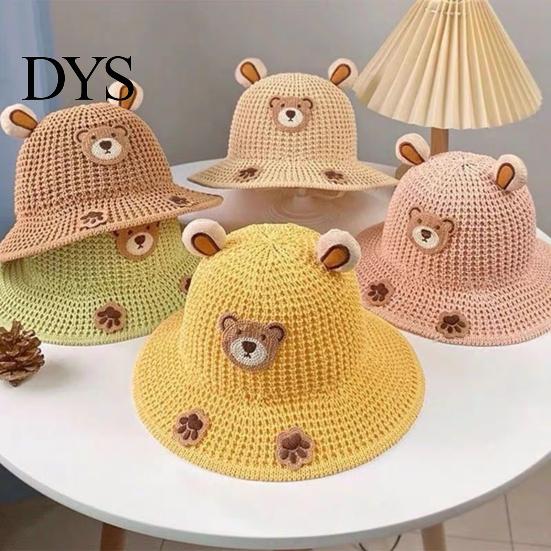 Toddler Beach Accessories Cute Animals Straw Sun Hats for Kids, UV Protection Fishing Hat, Wide Hat Brim Cartoon Bucket Breathable Summer Outdoor