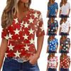 Женская футболка с принтом «День независимости» на пуговицах с коротким рукавом, повседневная, выходного дня, модная, базовая, с V-образным вырезом, обычная