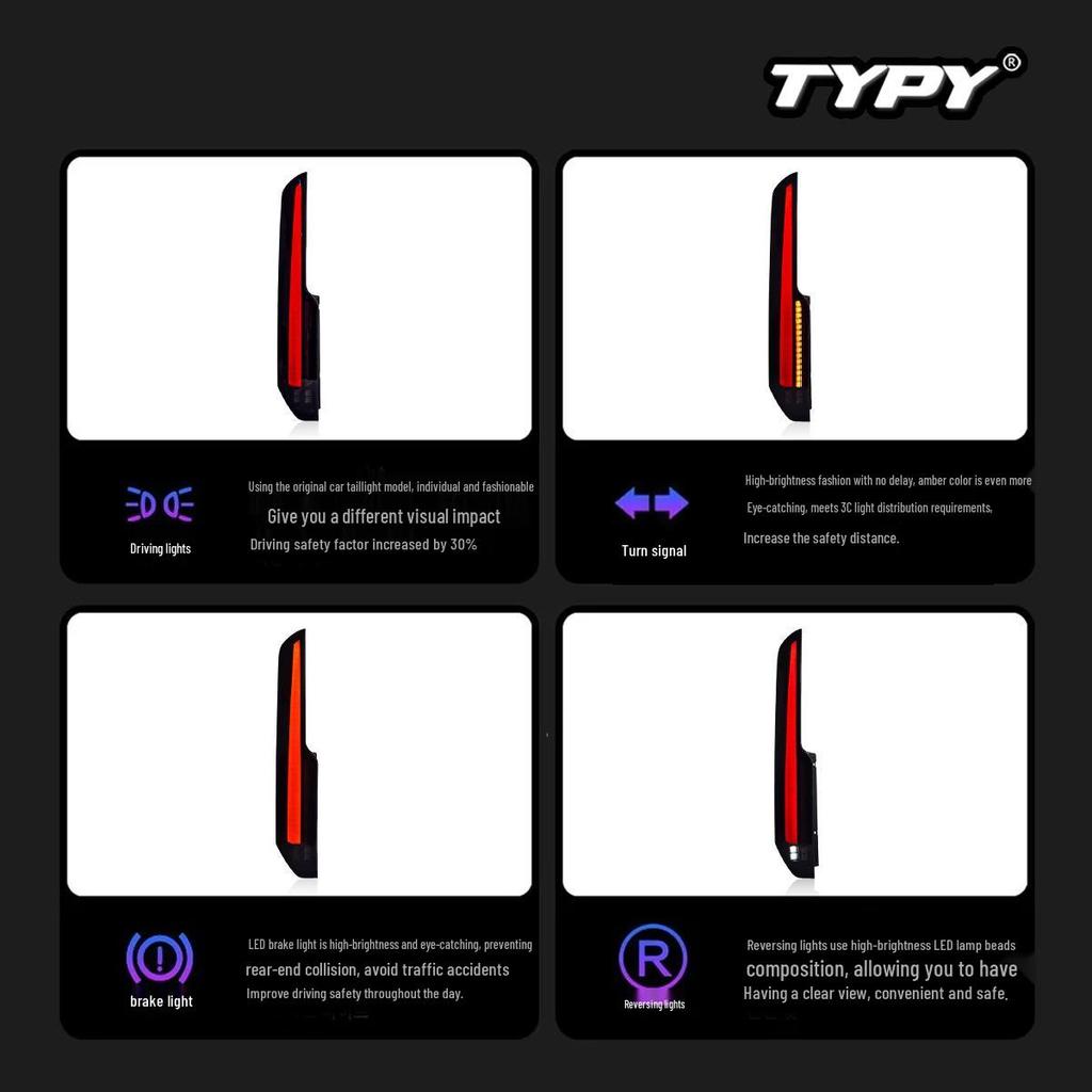 Совместимая светодиодная сборка заднего фонаря для Ford Transit/Tourneo 2016-2022 гг. с последовательными указателями поворота и дневными ходовыми огнями.