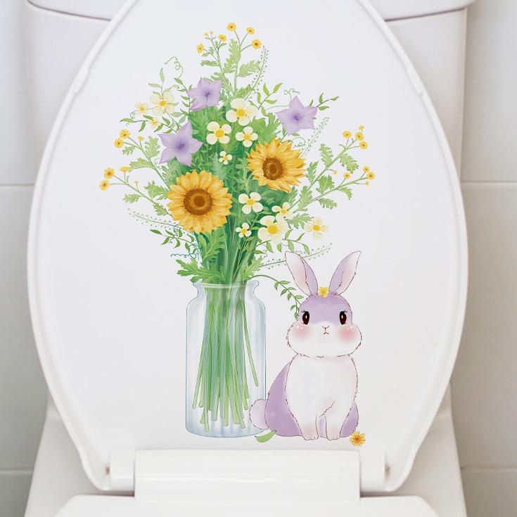 Cute Animal Wall Decals Creative Dog and Cat Cartoon Stickers for Waterproof Bathroom Toilet Seat
