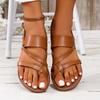 Лето 2024 года, популярные женские сандалии на низком каблуке большого размера, однотонная верхняя модная женская обувь для пляжного отдыха