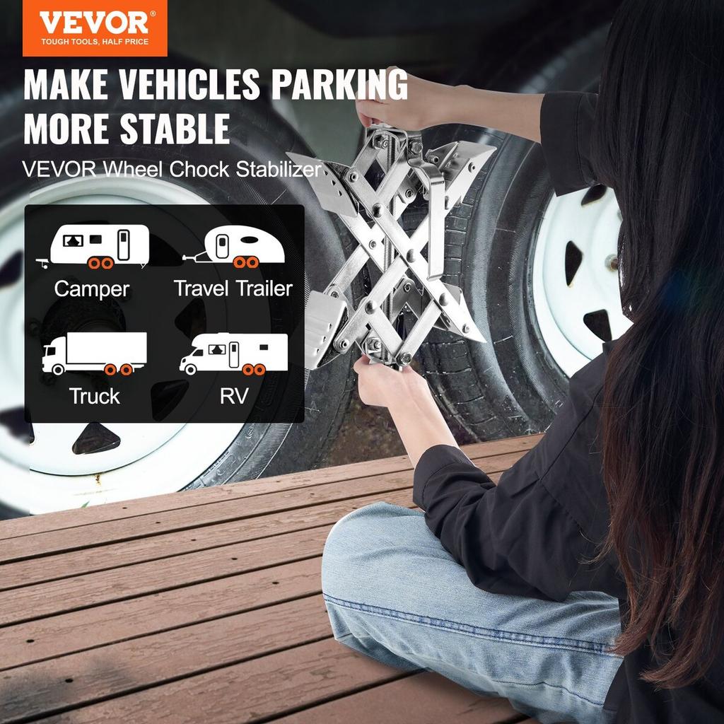 Camper Wheel Chock Stabilizer, X-shaped RV Stabilizer Wheel Chock, Fit for 1.5" to 10" Tire Space, 2 Sets of Wheel Chocks with Ratchet Wrench and