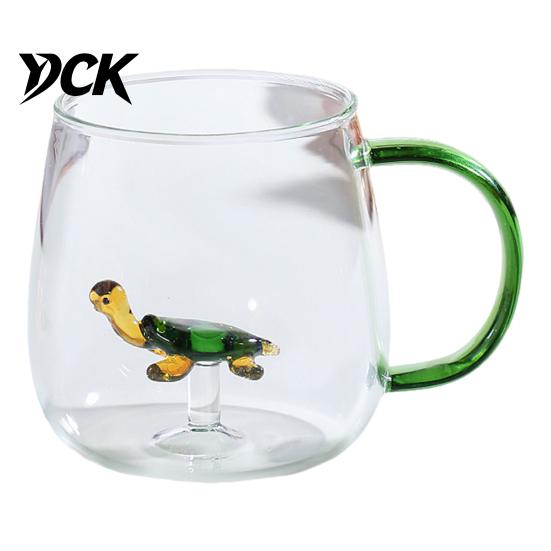 Decorative Glass Cup Handmade Animal Plant Shape Transparent Water Colorful Base Tumbler Cute Coffee Milk Drink with Handle