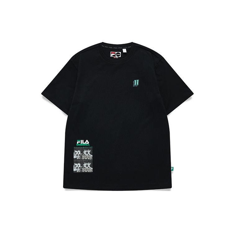 FILA Fusion Fashion Graphic Print Loose Sports Breathable Short Sleeve T-Shirt Men tops Deep-Black T11M132106FBK