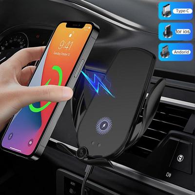 Беспроводное автомобильное зарядное устройство 15 Вт для Iphone 13 12 11 Xs Xr X 8 Samsung S20 S21 Магнитный USB-инфракрасный датчик Автоматическое крепление для телефона