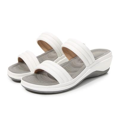 Женские тапочки, летние, новые, модные, повседневные, сандалии на танкетке с двойным ремешком, женские, пляжные шлепанцы на платформе, Sandalias Mujer