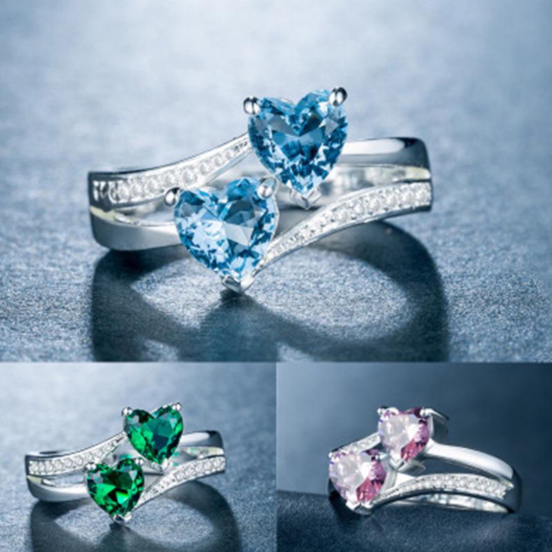 Кольцо Chenrui Zircon Double Heart Ring - европейская и американская женская бижутерия