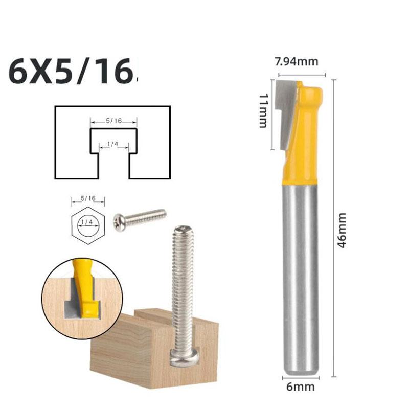 1/3 шт., фреза с Т-образным пазом, шестигранный болт, отверстие для ключа, замочная скважина 6,35 мм, 6 мм, 8 мм, хвостовик, деревообрабатывающий фрезерный станок, концевая фреза