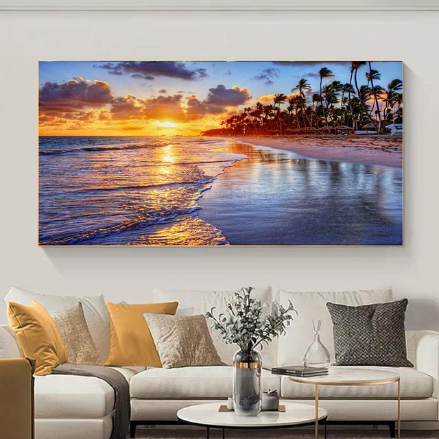 Тропический пляж, пальмы, закат, морской пейзаж, холст, картина, пейзажные постеры и принты, настенные художественные фотографии, домашний декор, без рамки
