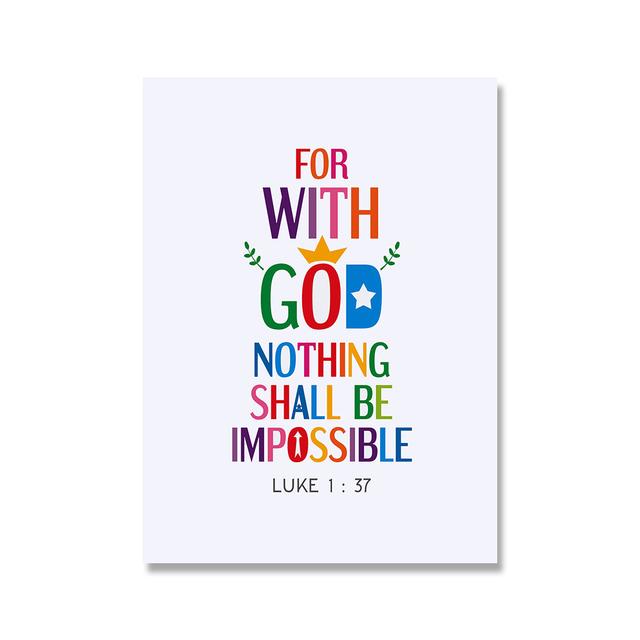 Color Cartoon Bible Quote Christian Sunday School Wall Art Canvas Print Poster Painting Picture Kid Living Room Home Mural Decor