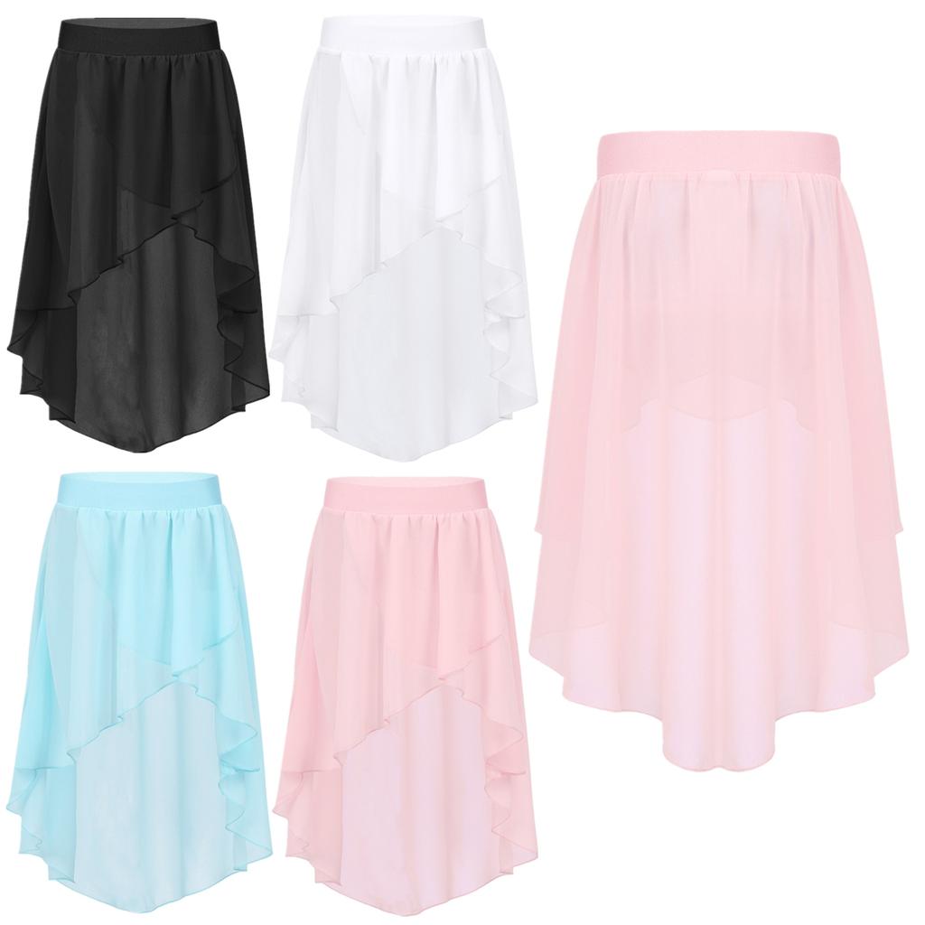 Baby Girls High-Low Elastic Waistband Chiffon Skirt for Ballet Jazz Dance Studio Practice Performance