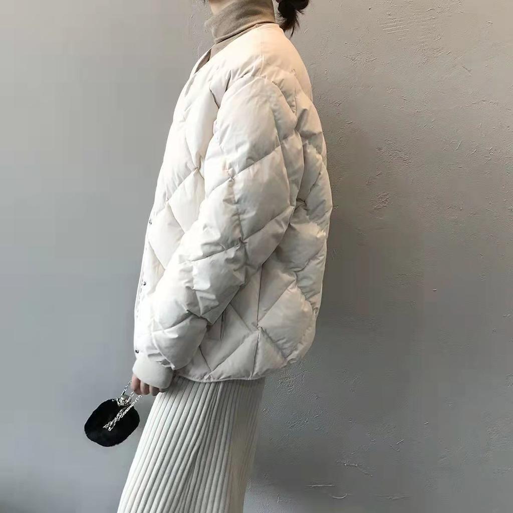 2025 Winter Women's Short Quilted Puffer Jacket, Diamond Pattern Collarless Down Cotton Coat