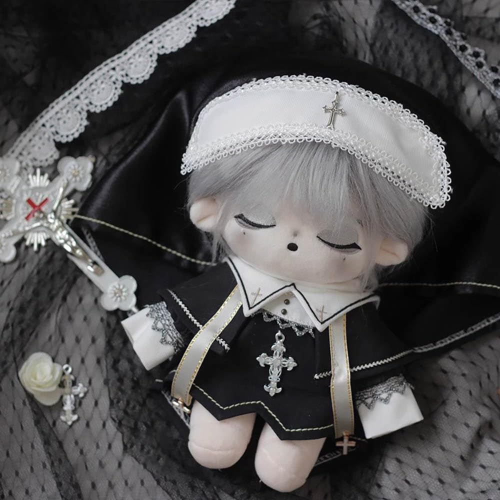 Niannyyhouse Hooded Tuxedo Cloak Dark Nun Suit 20cm Plush Clothes Cotton Doll Accessories Dress-Up