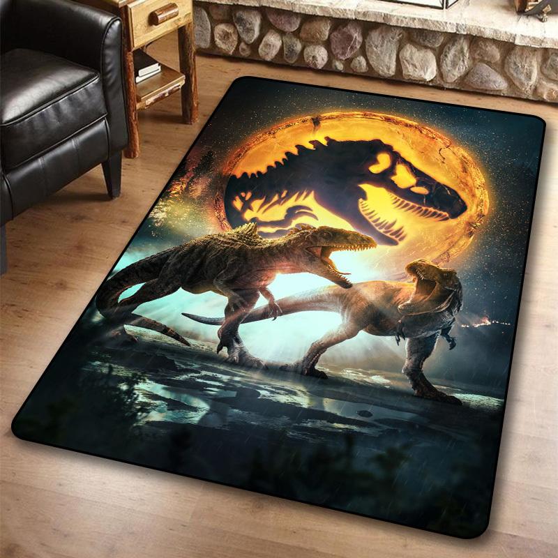 Jurassic Dinosaurs Pattern Area Rug - Polyester Crystal Velvet Non-Slip Protective Floor Mat for Home Decor,Bedroom,Machine Washable - Durab