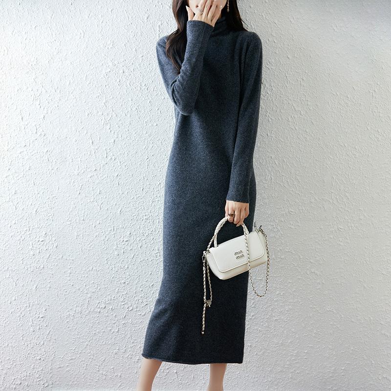 Women Sweater Dress 100% Wool MODERN NEW SAGA Turtleneck Knit Long Pullover Winter Jumpers Wool Long Dress Female