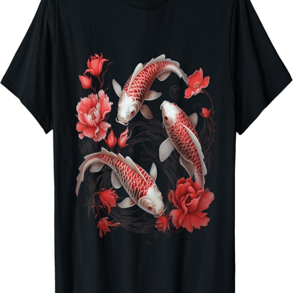 Koi Carp Ying Yang Nishikigoi Fish Cherry Blossom T-Shirt(105)