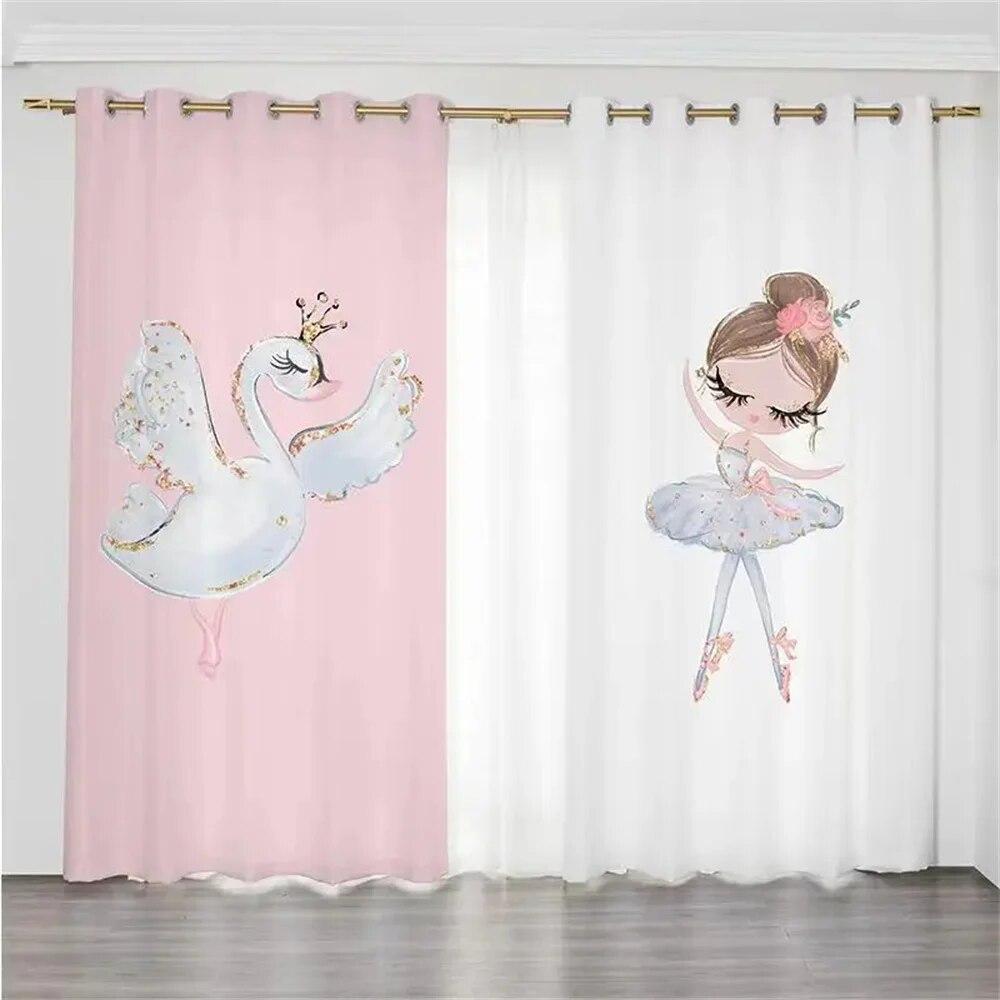 Розовый мультфильм танцующая принцесса Лебедь балетные оконные шторы для гостиной детская спальня ванная комната кухонная дверь домашний декор