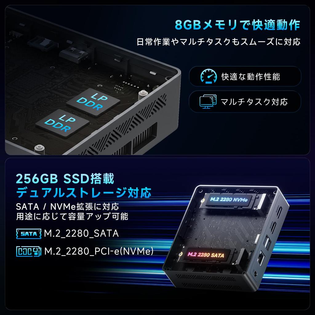 Мини-ПК Intel N4500 [Новая модель 2026 года - Ультрамини в отрасли] Макс. 2,8 ГГц Мини-ПК Windows 11 Pro 8 ГБ + 256 ГБ SSD (Совместимость с PCIe 4.0) Японская версия
