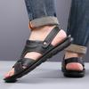 Men Black Leather Sandals Summer Brown Outdoor Hiking Sandals Outdoor Wide Head Beach Shoes for Father Over Sized