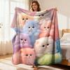 Cute Kitten Pattern Blanket Soft Flannel Throw with 6 Adorable Kittens In Pastel Colors Cozy All-Season Ding for Pet Lovers Contem