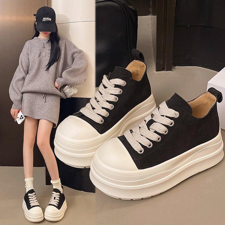 2025 Autumn New Cake Thick-soled High-top Casual Women's Short Boots Versatile Round Head Lace-up Martin Boots Women's and Bare Boots