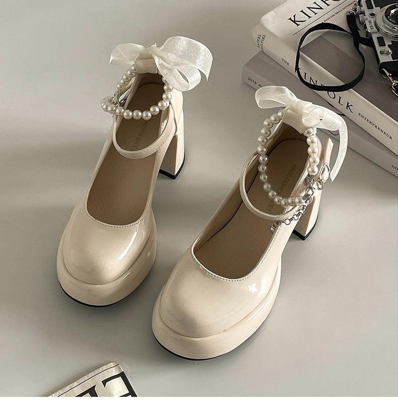Интернет-знаменитость белый французский водонепроницаемый стол толстый каблук высокие каблуки женские 2025 новый лето маленькие ретро туфли Мэри Джейн