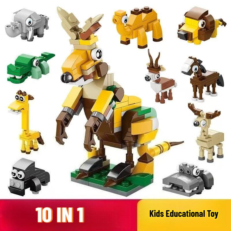 Животные Мир Насекомое Рыба Птица Собака Насекомое Жираф Медоносная пчела 10 в 1 Строительные блоки Кирпичики Модель Детская развивающая игрушка