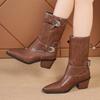 Модная женская обувь 2024 Бренд Слипоны Женские ботинки Модная пряжка-ремень Современные ботинки Женские Сексуальные с острым носком Большого размера Ботинки до середины икры