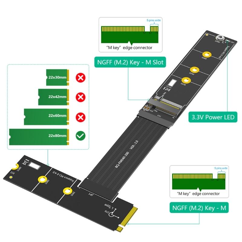 Быстроскоростной удлинитель M.2 SSD 20 см для NVMe SATA SSD с регулируемой ориентацией выходного разъема на материнской плате