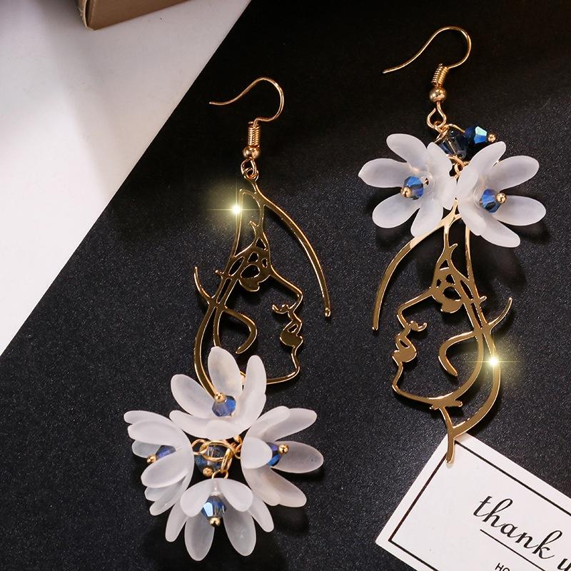 Women Flower Petals Long Tassel Earrings Asymmetric Earrings Ear Jewelry