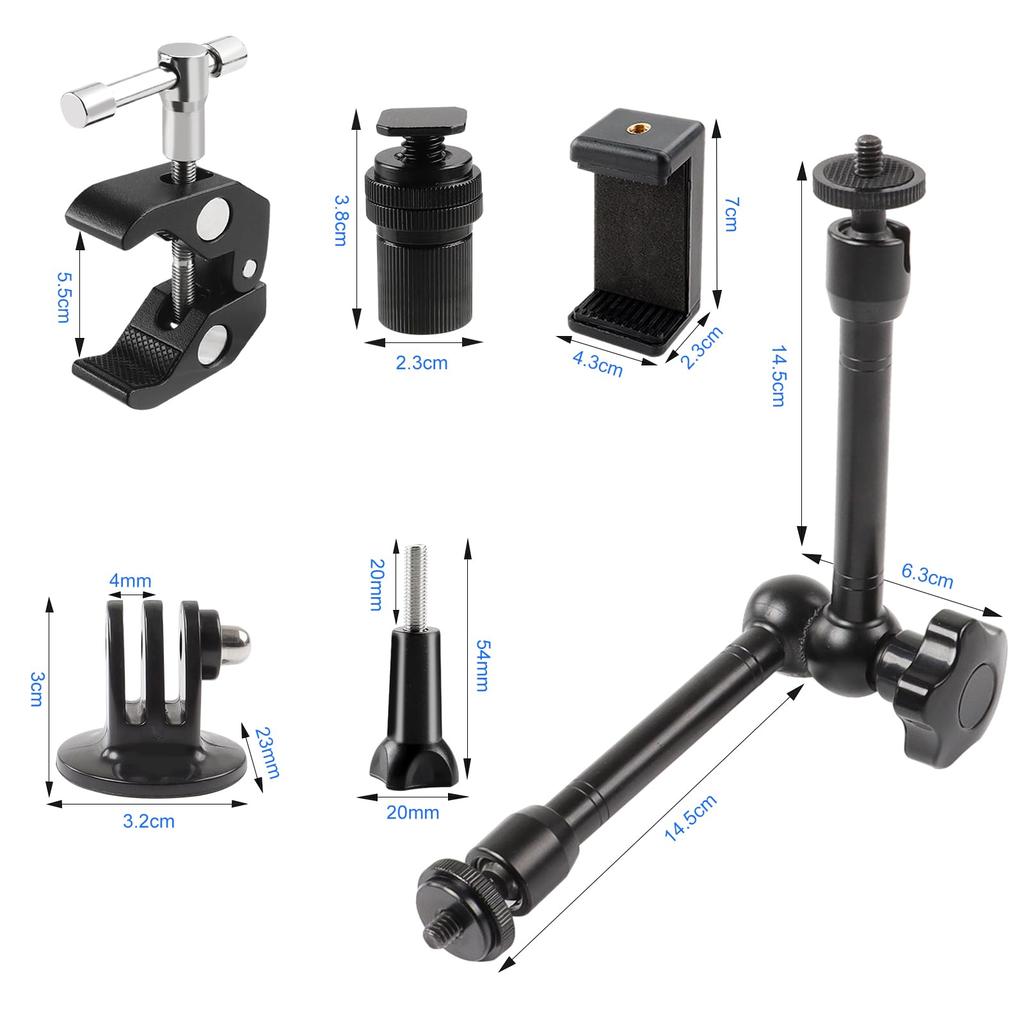 11-дюймовый волшебный зажим для камеры с дюймовым и дюймовым винтом, регулируемая подставка для камеры с 3 отверстиями 1/4 3/8 для оборудования для камеры, рычаг, ножки, фото,
