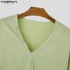 INCERUN Men Spring V Neck Long Sleeve Shirts Casual Loose Tops