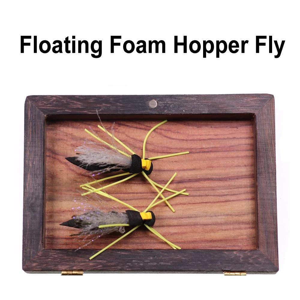 Bimoo 4PCS #10 Yellow Hopper Madam & #4 Black Hopper Fly Fishing Dry Flies Floating Foam Fishing Lures for Trout Bass Pearch