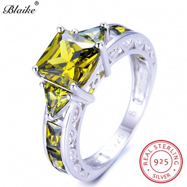 Size 5-11 Square Birthstone Ring Genuine S925 Sterling Silver Rings For Women Peridot/Ruby/Topaz Rainbow Zircon Jewelry