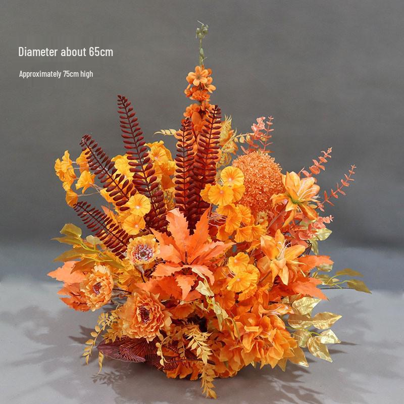 Autumnal Orange Silk Flower Pots for Wedding Aisle Décor
