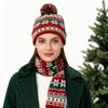 2Pcs/Set Winter Hat Scarf Set Knitting Technology Nordic Style Snowflake Pine Tree Pattern Fur Ball Hat Wide Scarf Set