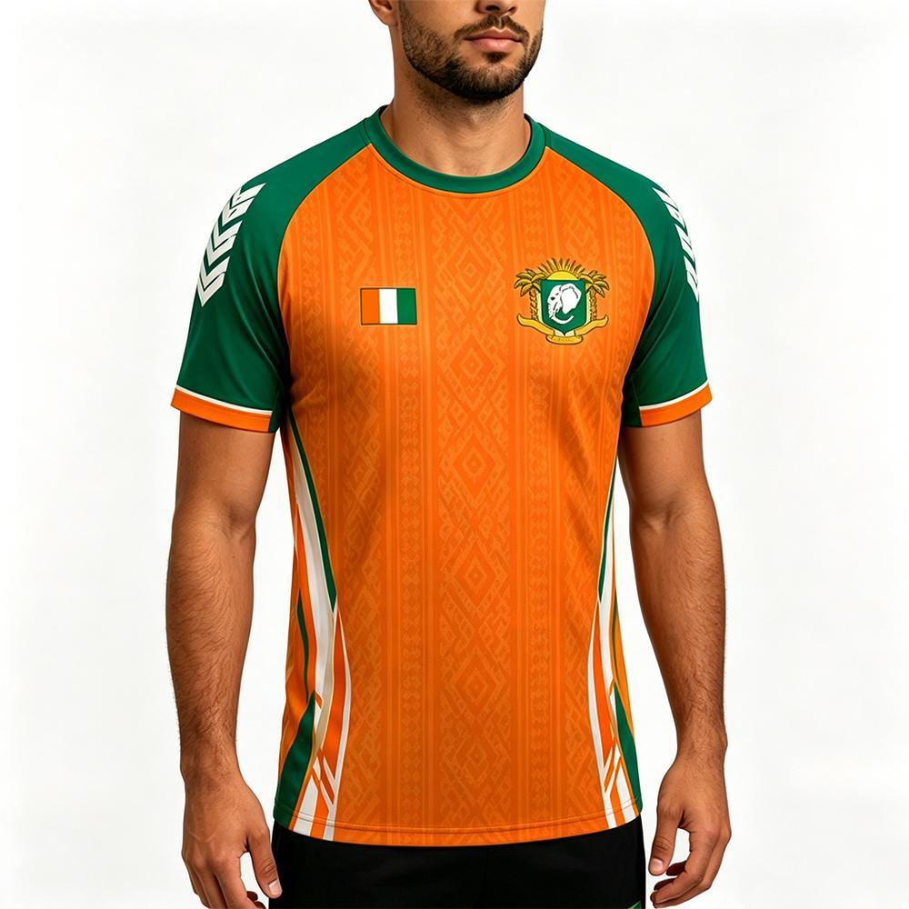 New Cote D'Ivoire Flag Print Jersey T-shirt Men's Sports Gym Quick-Drying Soccer Tee Unisex Casual O-neck Short-sleeved Tops